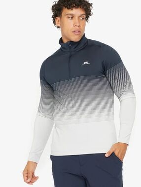 J.Lindeberg Black and Light Gray Striped Gradient Quarter-Zip Golden 3